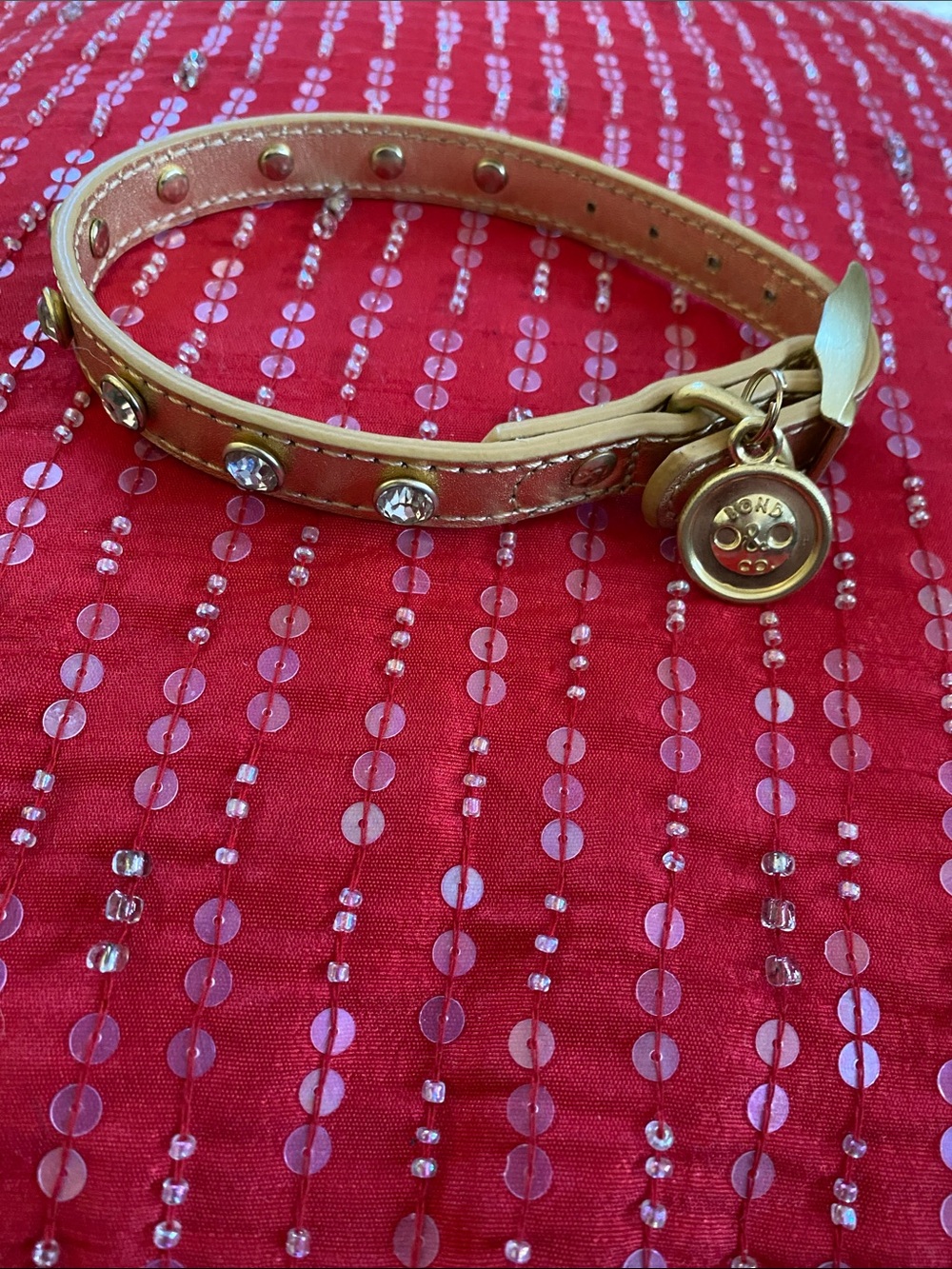 Bond&Co Gold Metallic Leather Crystal Encrusted Pet Collar
